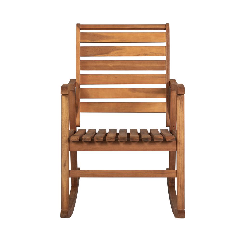 Carey Modern Slat Back Acacia Wood Patio Outdoor Rocking Chair. Picture 2