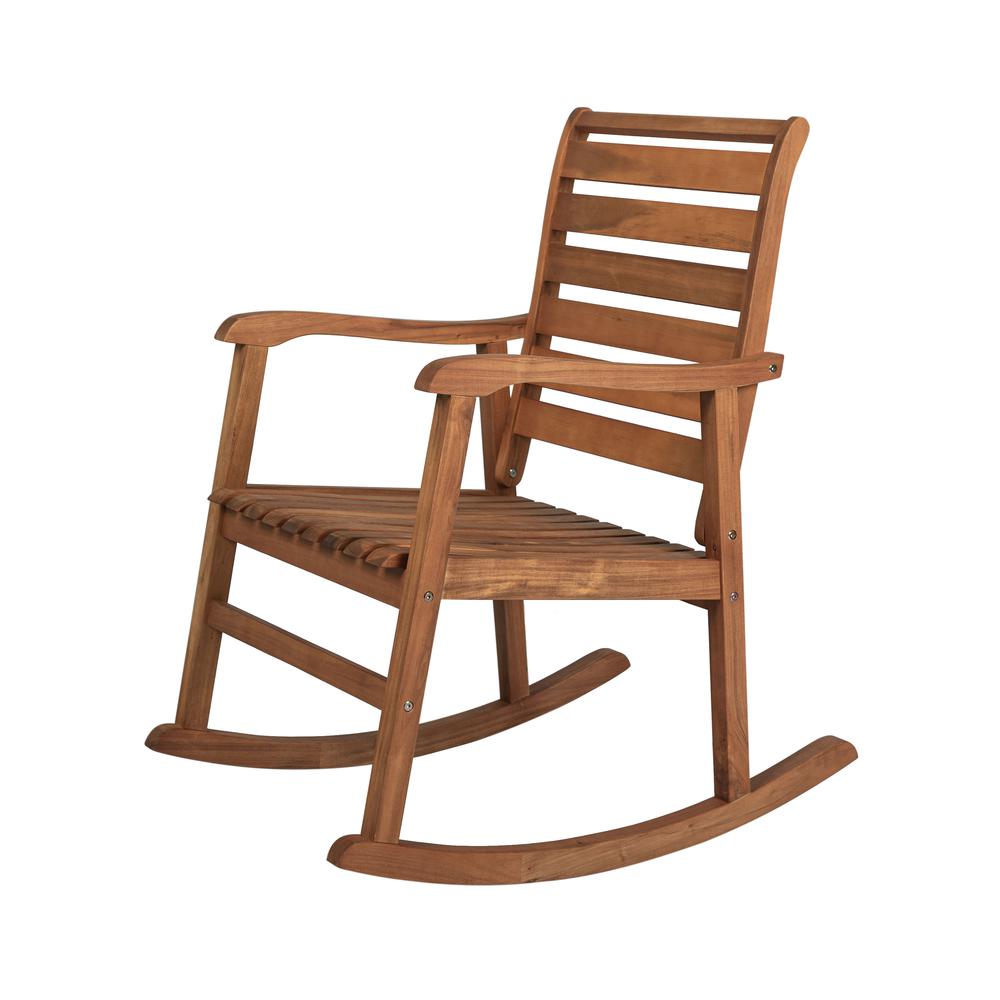 Carey Modern Slat Back Acacia Wood Patio Outdoor Rocking Chair. Picture 1