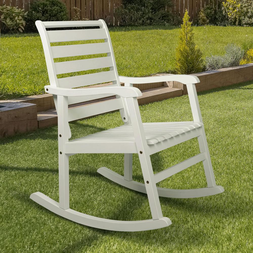 Carey Modern Slat Back Acacia Wood Patio Outdoor Rocking Chair. Picture 6