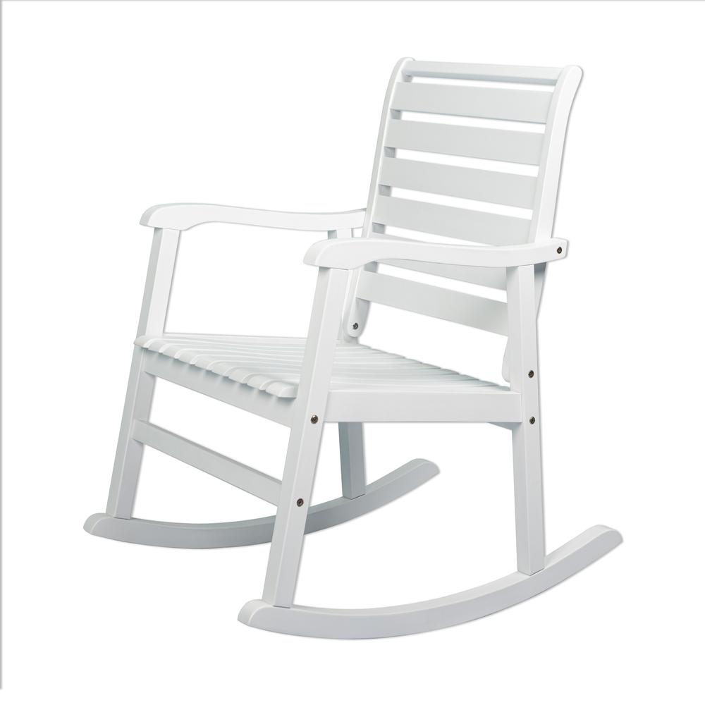 Carey Modern Slat Back Acacia Wood Patio Outdoor Rocking Chair. Picture 1