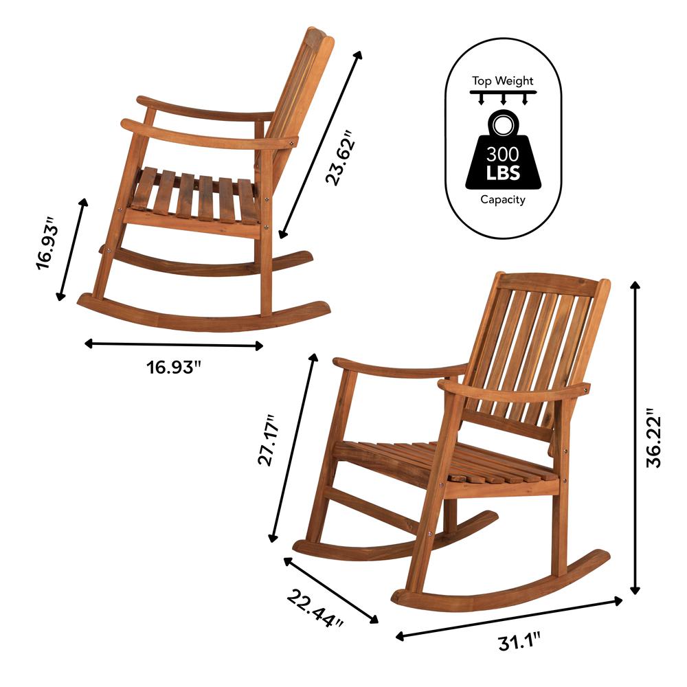 Penny Classic Slat Back Acacia Wood Patio Outdoor Rocking Chair. Picture 8