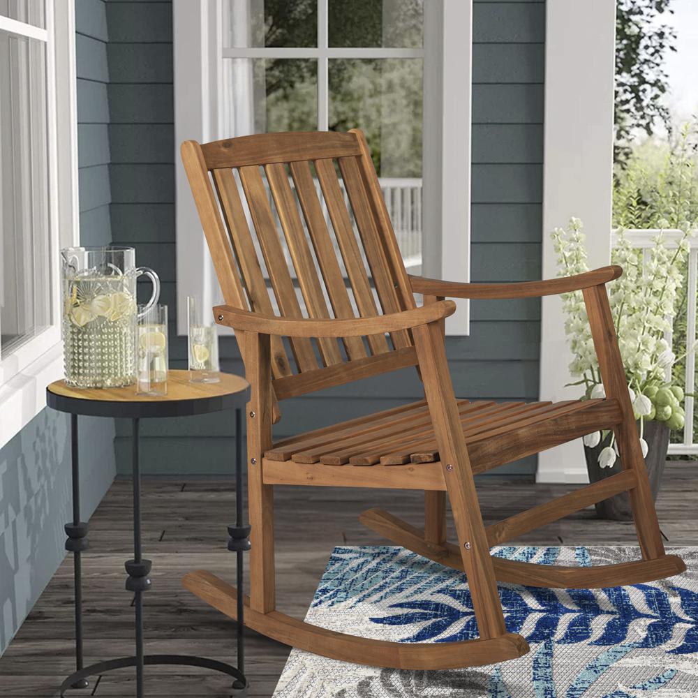 Penny Classic Slat Back Acacia Wood Patio Outdoor Rocking Chair. Picture 5