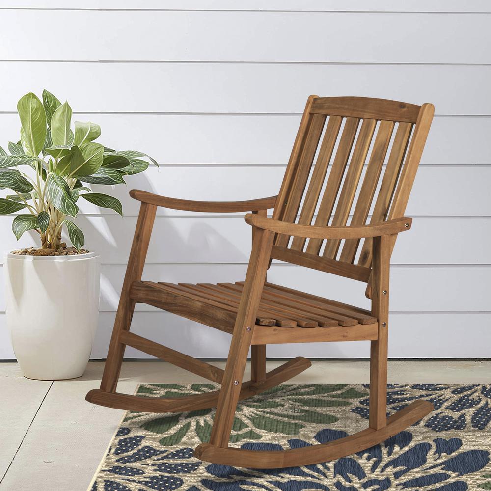 Penny Classic Slat Back Acacia Wood Patio Outdoor Rocking Chair. Picture 7