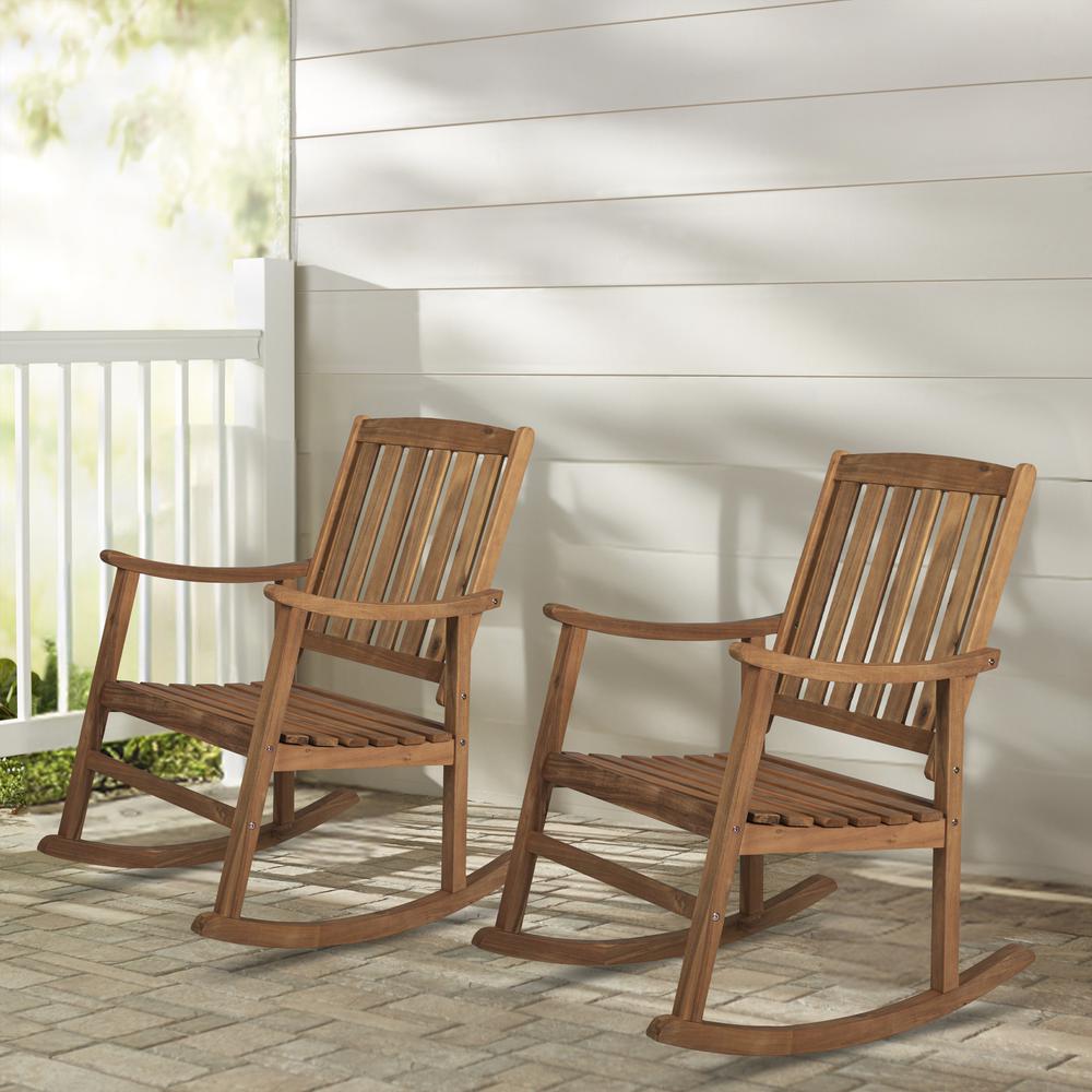 Perry Classic Slat Back Acacia Wood Patio Outdoor Rocking Chair (Set of 2). Picture 6