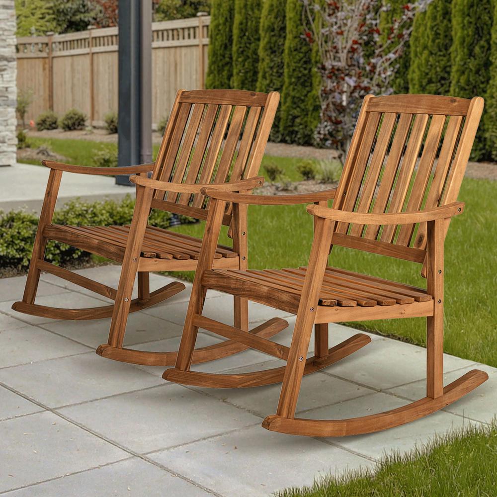 Perry Classic Slat Back Acacia Wood Patio Outdoor Rocking Chair (Set of 2). Picture 7