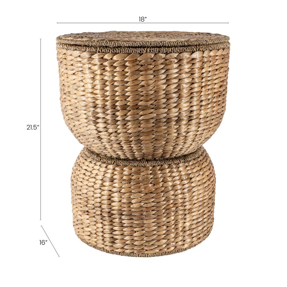 Bhola Hourglass Handwoven Hyacinth Storage Accent Table With Lid. Picture 6