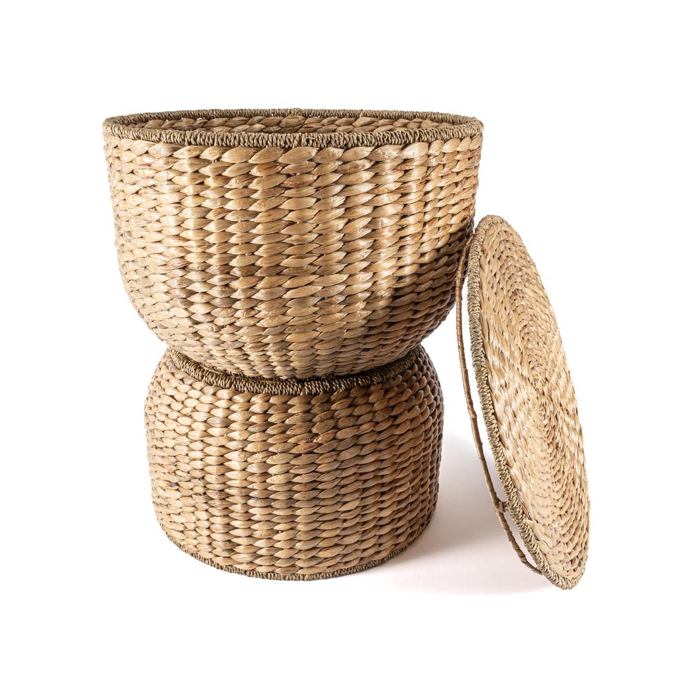 Bhola Hourglass Handwoven Hyacinth Storage Accent Table With Lid. Picture 1