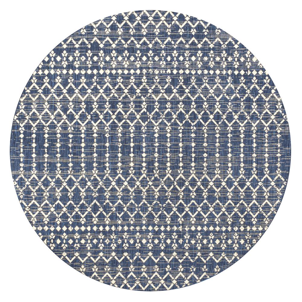 Ourika Moroccan Geometric Textured Weave Indoor/Outdoor Round Rug. Picture 1