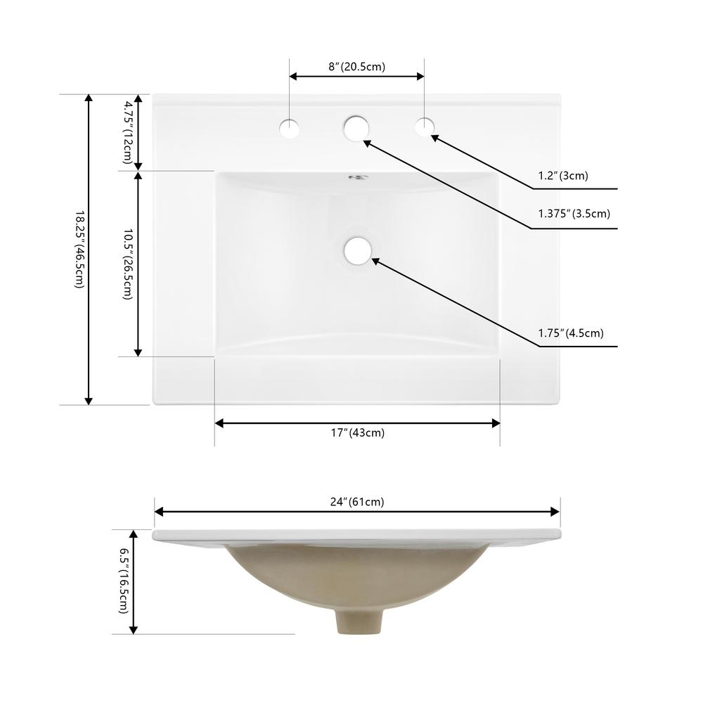 Rectangular Ceramic Single Sink Basin Vanity Top. Picture 3
