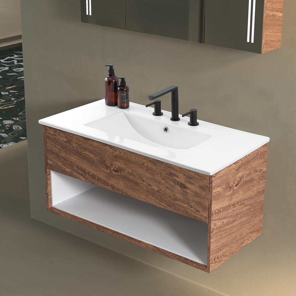 Rectangular Ceramic Single Sink Basin Vanity Top. Picture 5