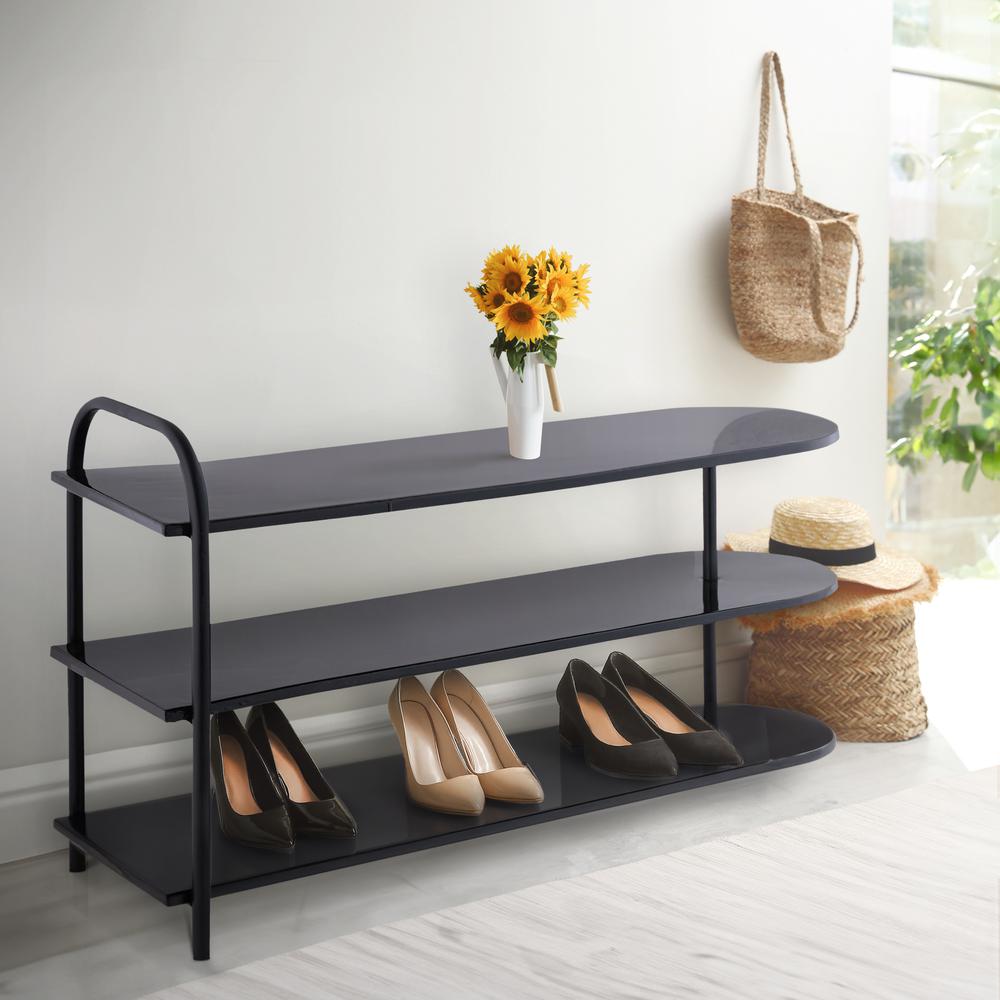 Modern 9-Pair 3-Tier Iron Curved Decker Shoe Rack. Picture 3