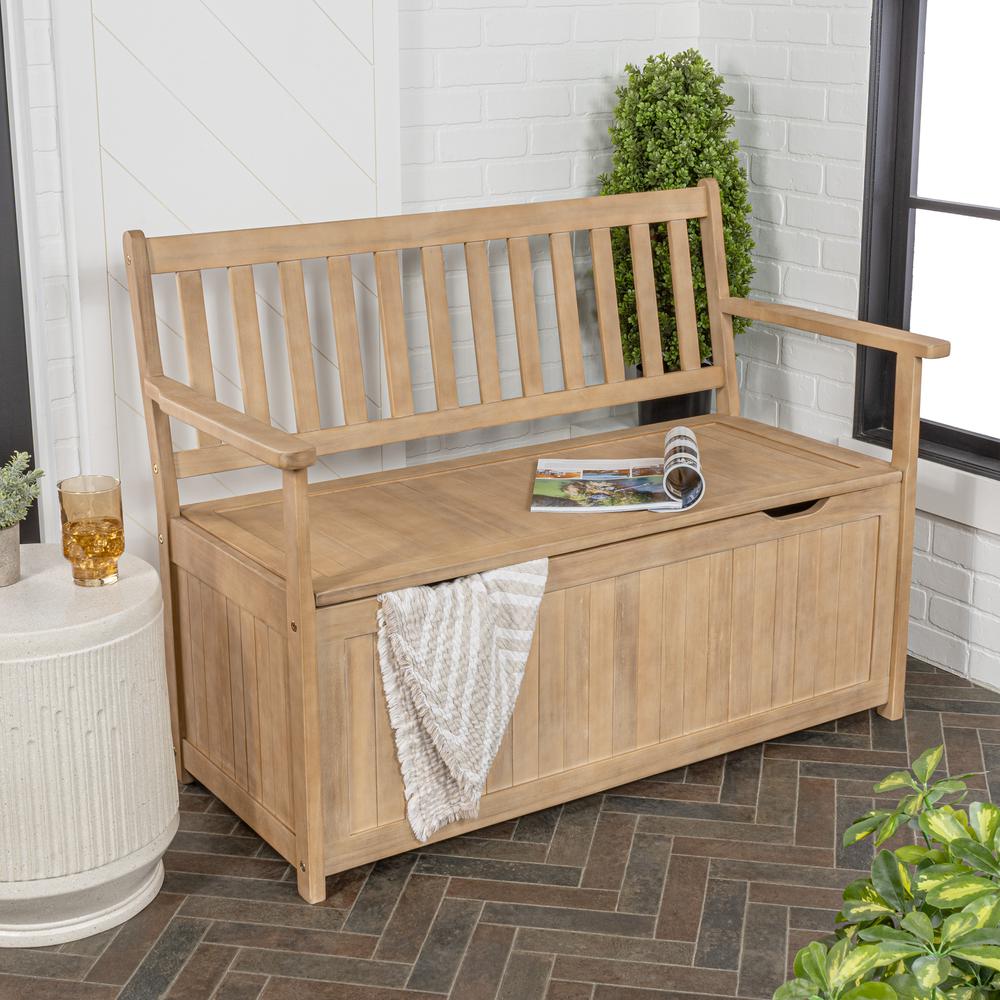 Sophie Traditional Farmhouse Lift-Top Acacia Wood Storage & Entry Bench. Picture 2