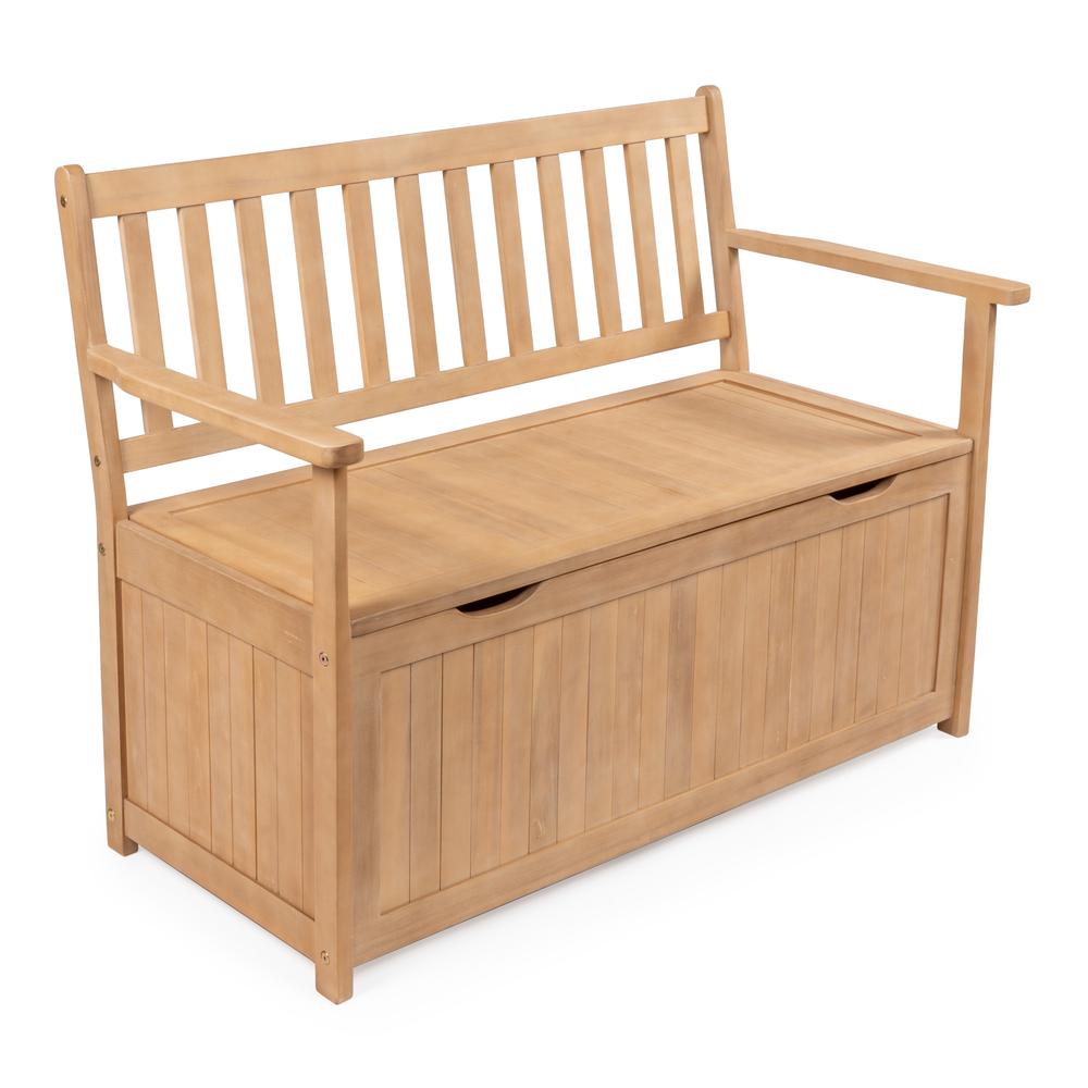 Sophie Traditional Farmhouse Lift-Top Acacia Wood Storage & Entry Bench. Picture 1
