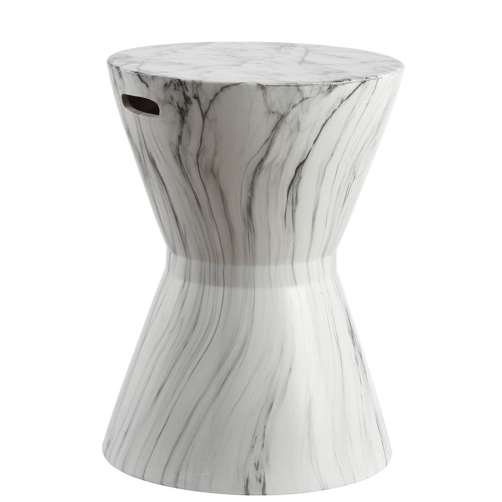 African Drum White Marble Finish Ceramic Garden Stool. Picture 3