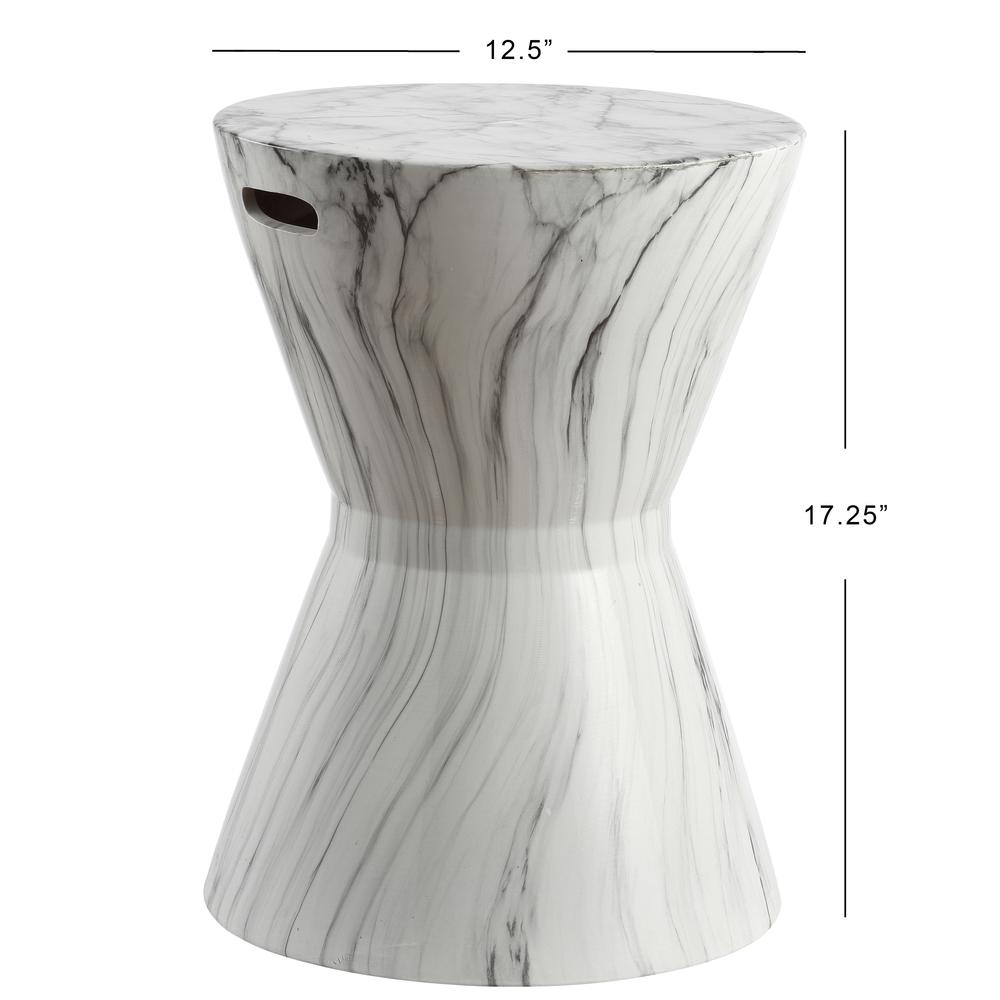 African Drum White Marble Finish Ceramic Garden Stool. Picture 4