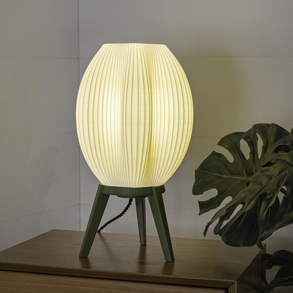 Wavy Modern Plant-Based PLA 3D Printed Dimmable LED Table Lamp, White/Green. Picture 4