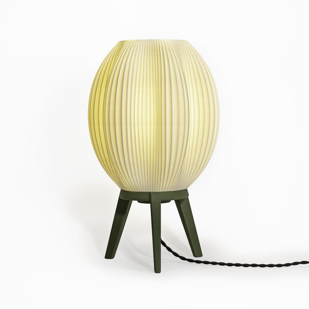 Wavy Modern Plant-Based PLA 3D Printed Dimmable LED Table Lamp, White/Green. Picture 1