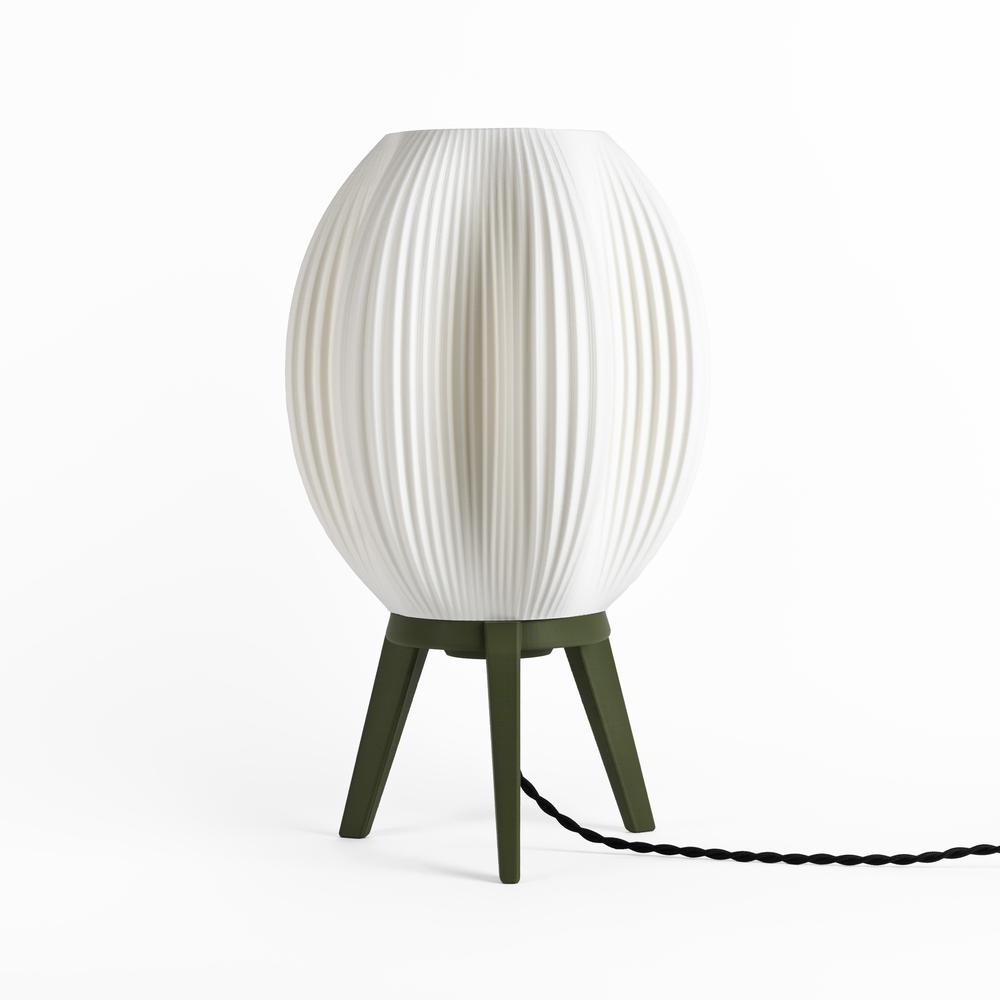 Wavy Modern Plant-Based PLA 3D Printed Dimmable LED Table Lamp, White/Green. Picture 2
