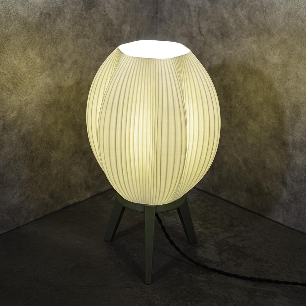 Wavy Modern Plant-Based PLA 3D Printed Dimmable LED Table Lamp, White/Green. Picture 3