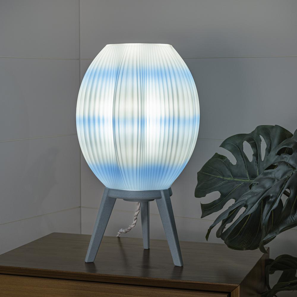 Wavy Modern Plant-Based PLA 3D Printed Dimmable LED Table Lamp, Blue/White. Picture 4