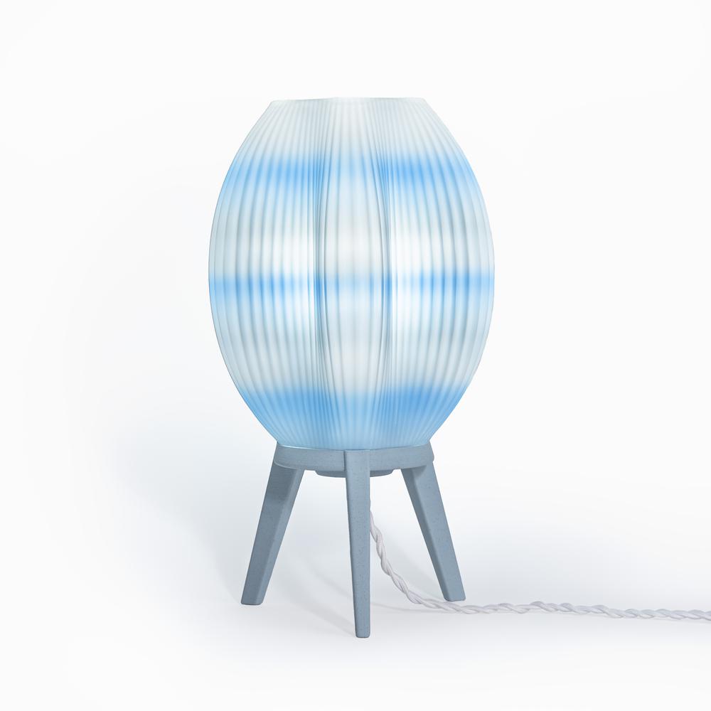 Wavy Modern Plant-Based PLA 3D Printed Dimmable LED Table Lamp, Blue/White. Picture 1