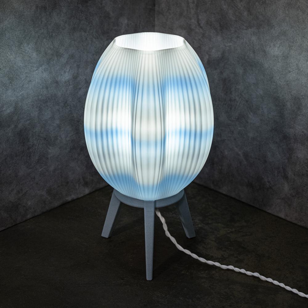 Wavy Modern Plant-Based PLA 3D Printed Dimmable LED Table Lamp, Blue/White. Picture 3