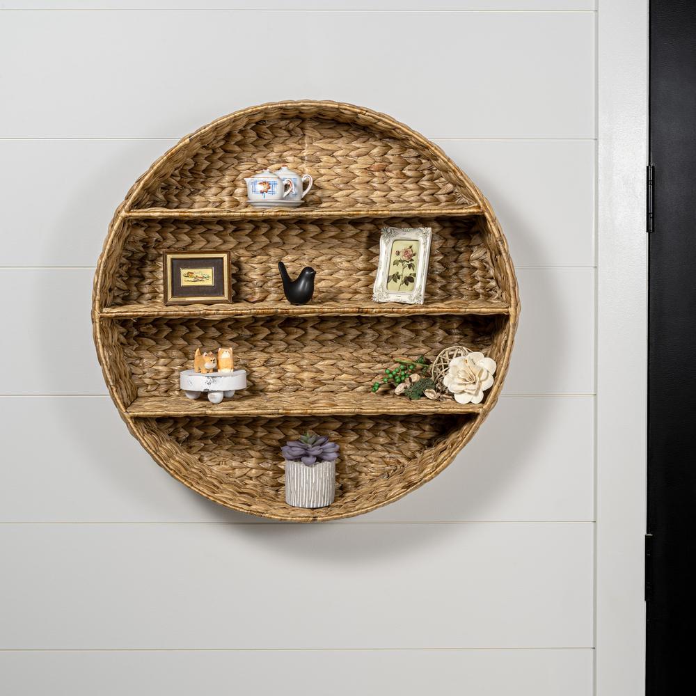 Annulus 3-Shelf Circular Handwoven Hyacinth Wall Rack. Picture 4