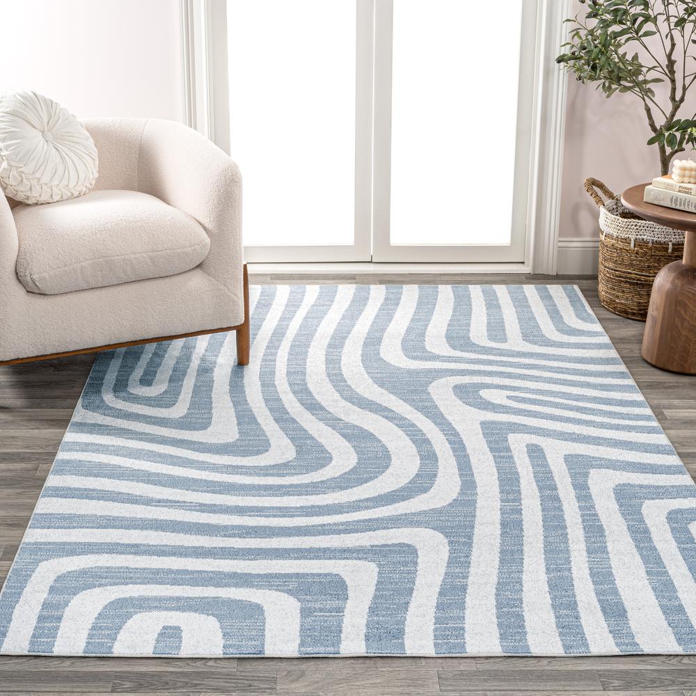Maze Abstract Two-Tone Low-Pile Machine-Washable Area Rug. Picture 8