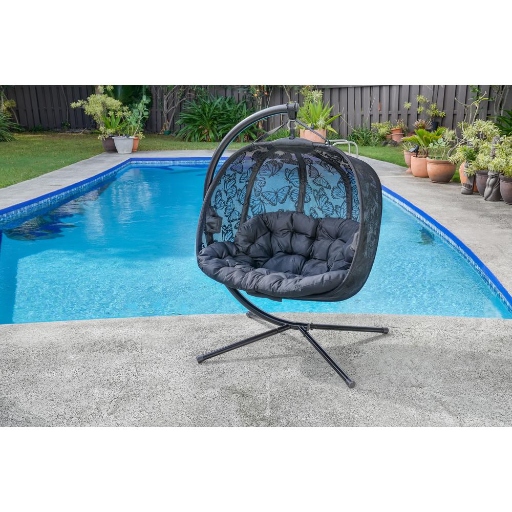 Hanging Pumpkin Patio Loveseat in Butterfly black. Picture 4
