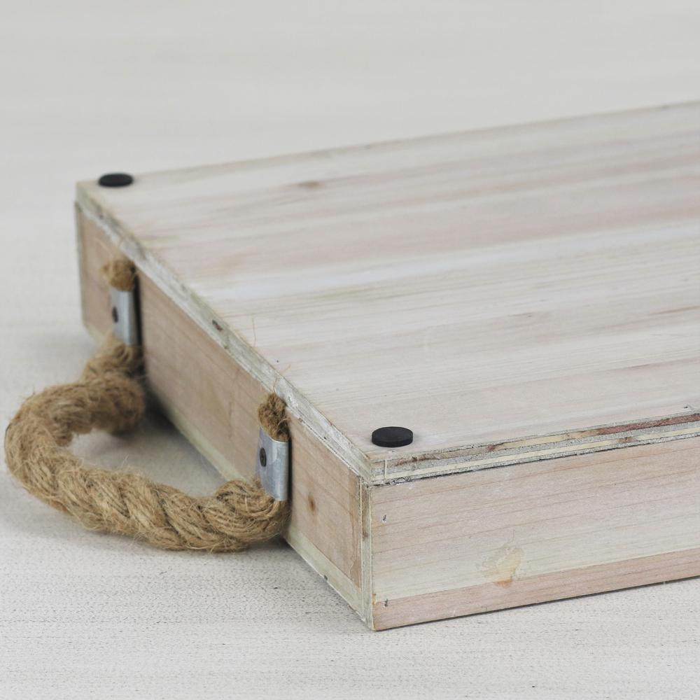 Gray Washed Wooden Rectangular Tray with Rope Side Handles. Picture 7