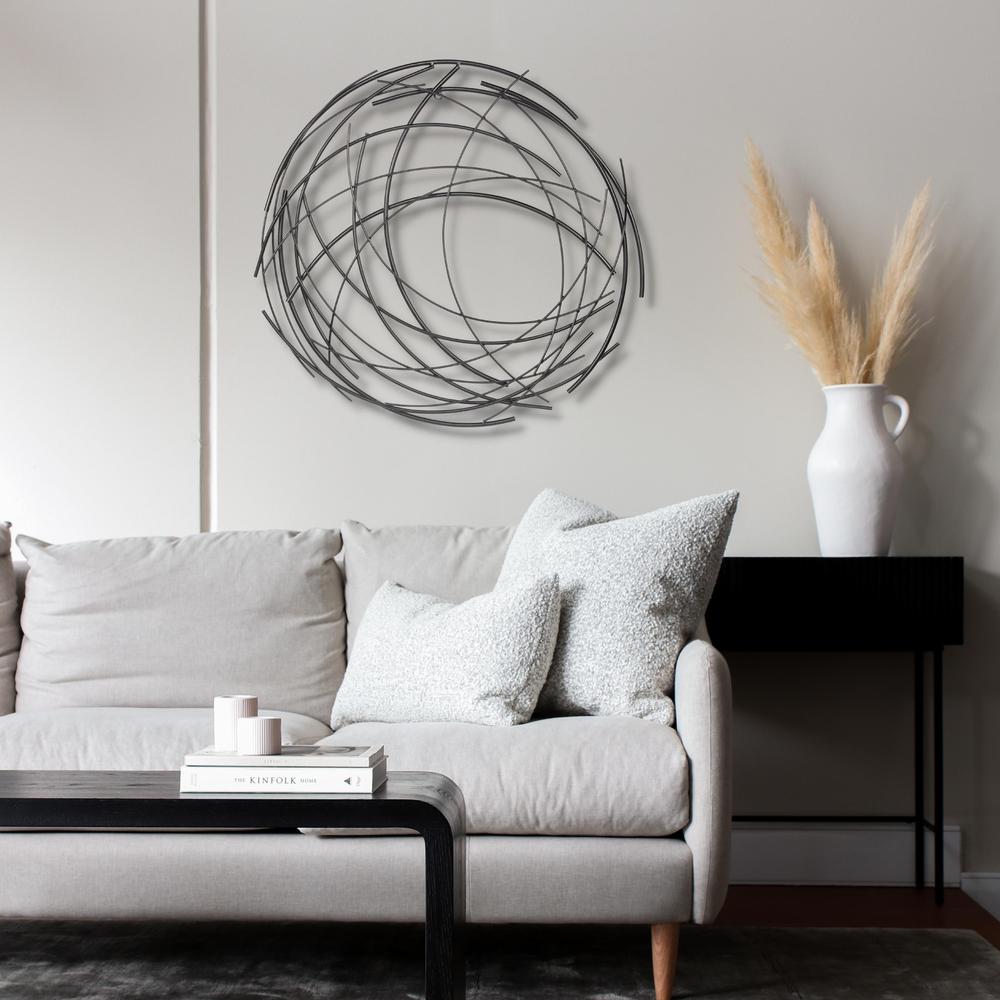Denine Large Black Abstract Round Wall Art. Picture 6