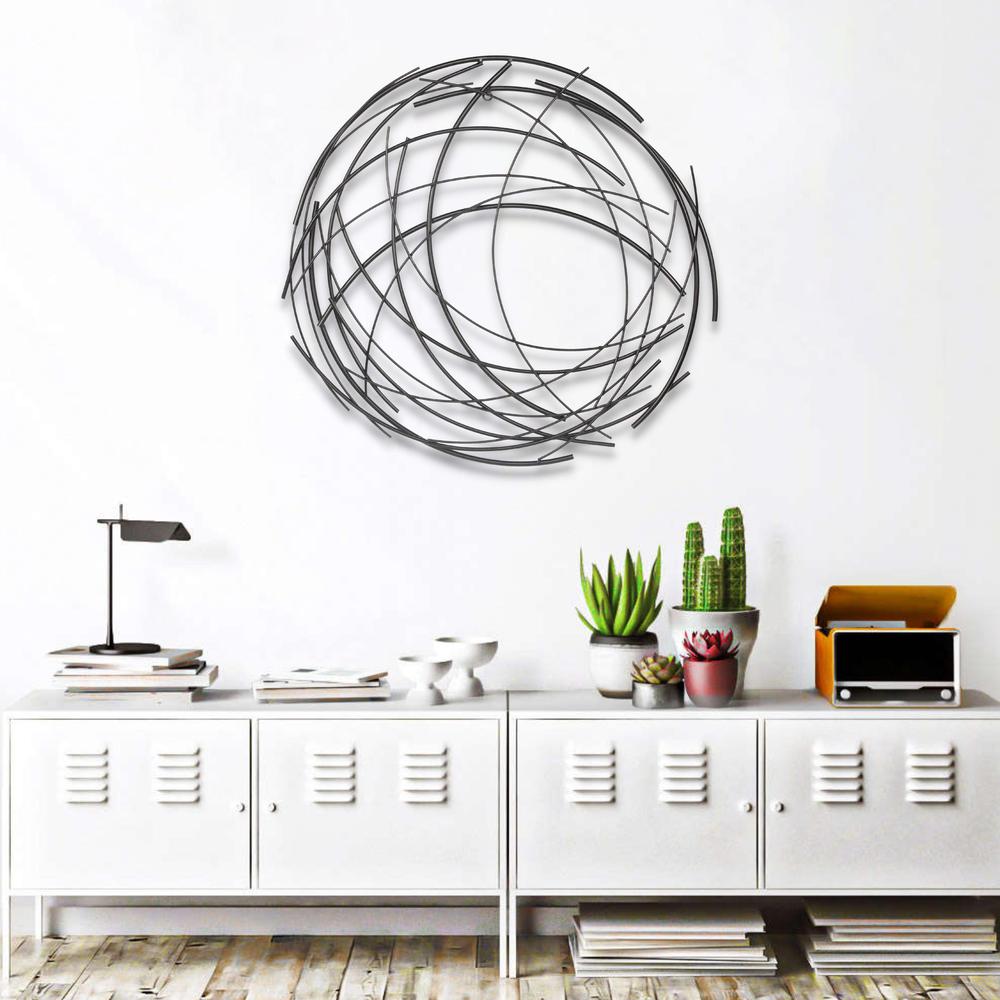 Denine Large Black Abstract Round Wall Art. Picture 7