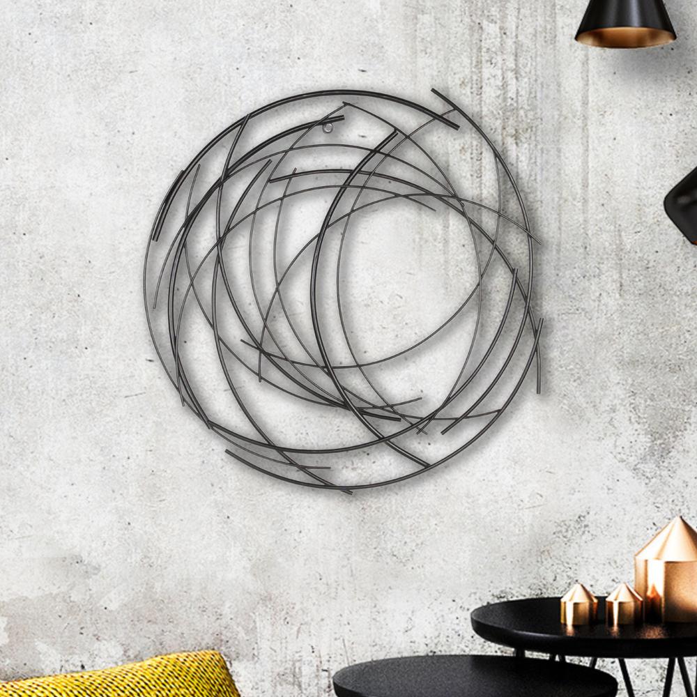 Denine Black Abstract Round Wall Art. Picture 6