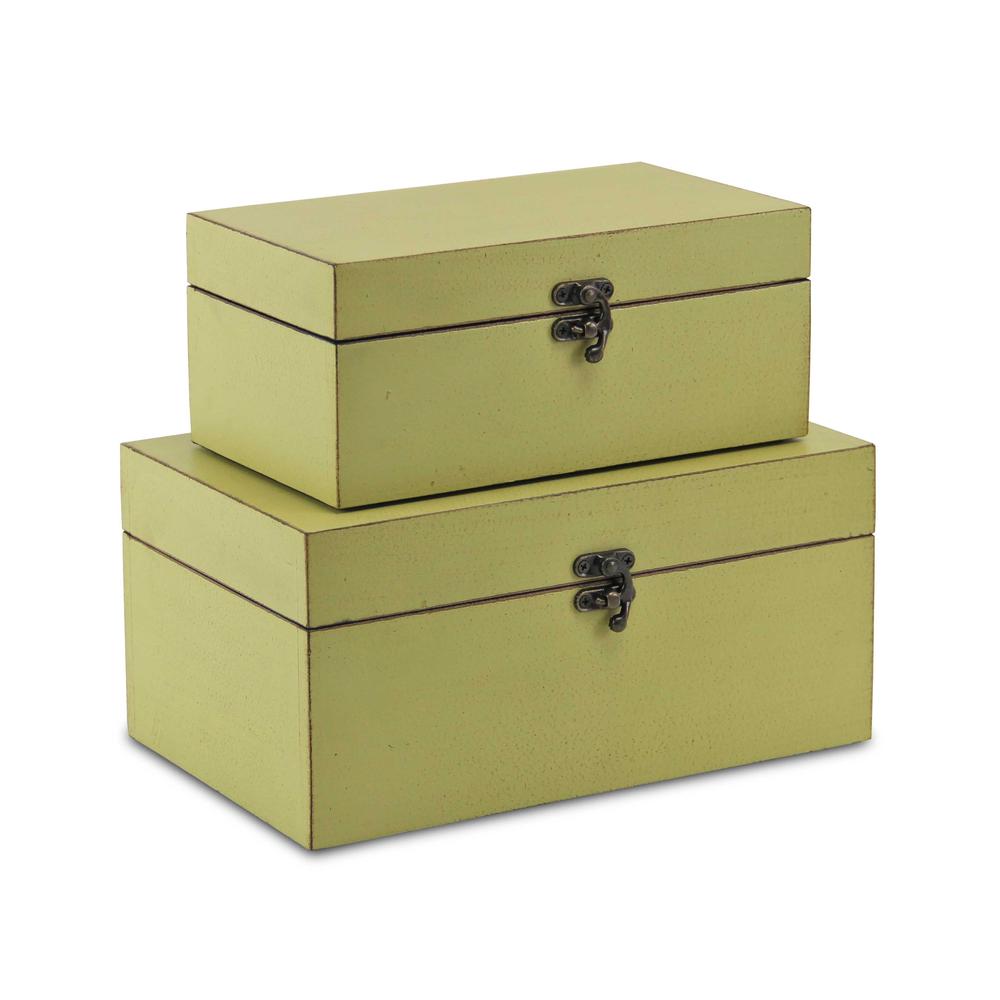 Set of 2 Green Finished Storage Boxes. Picture 1