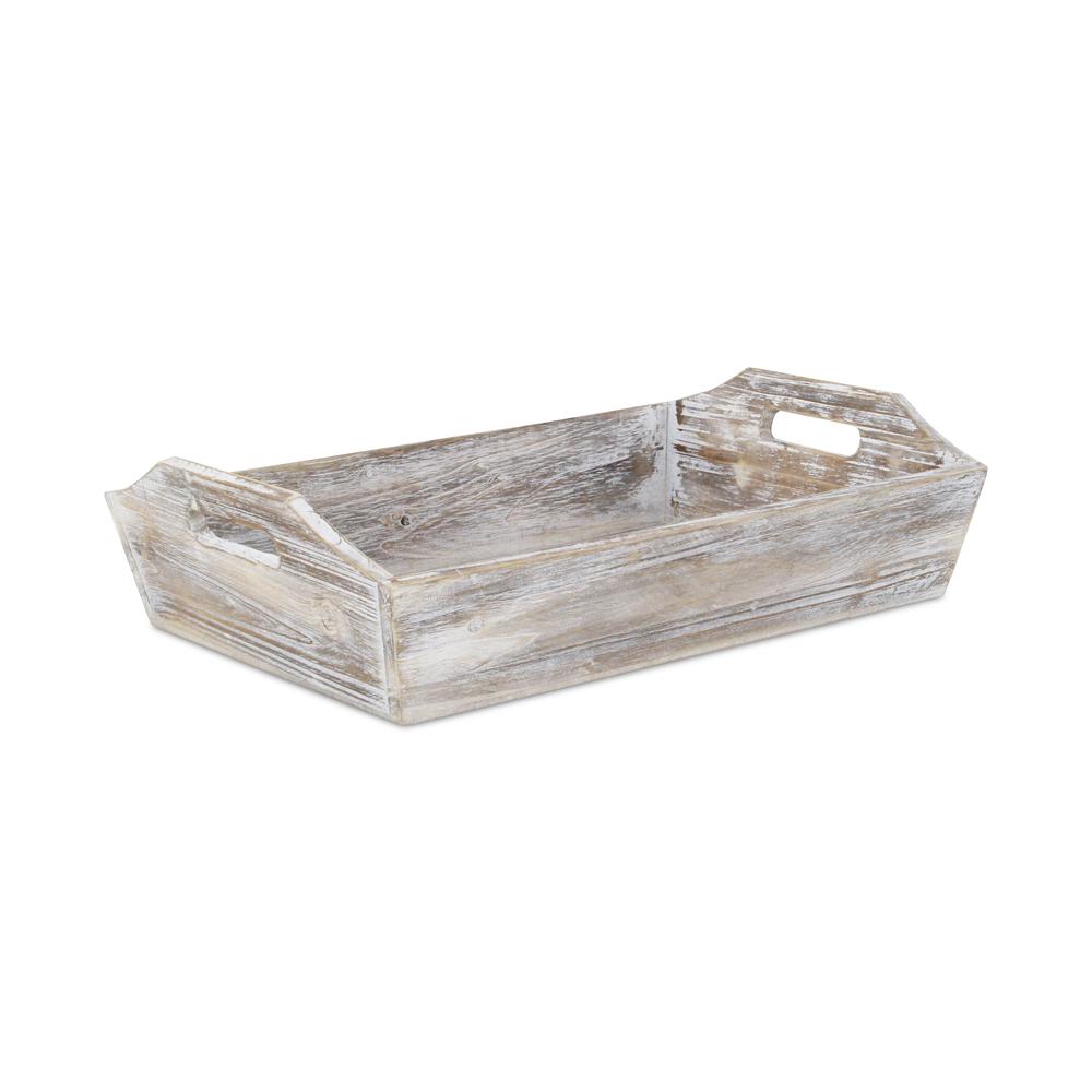 Deep Wooden Shabby White Tray with Side handles. Picture 1