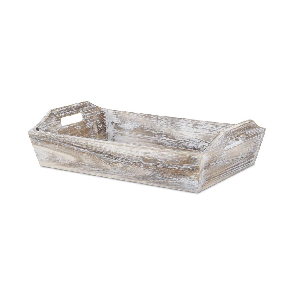 Deep Wooden Shabby White Tray with Side handles. Picture 2