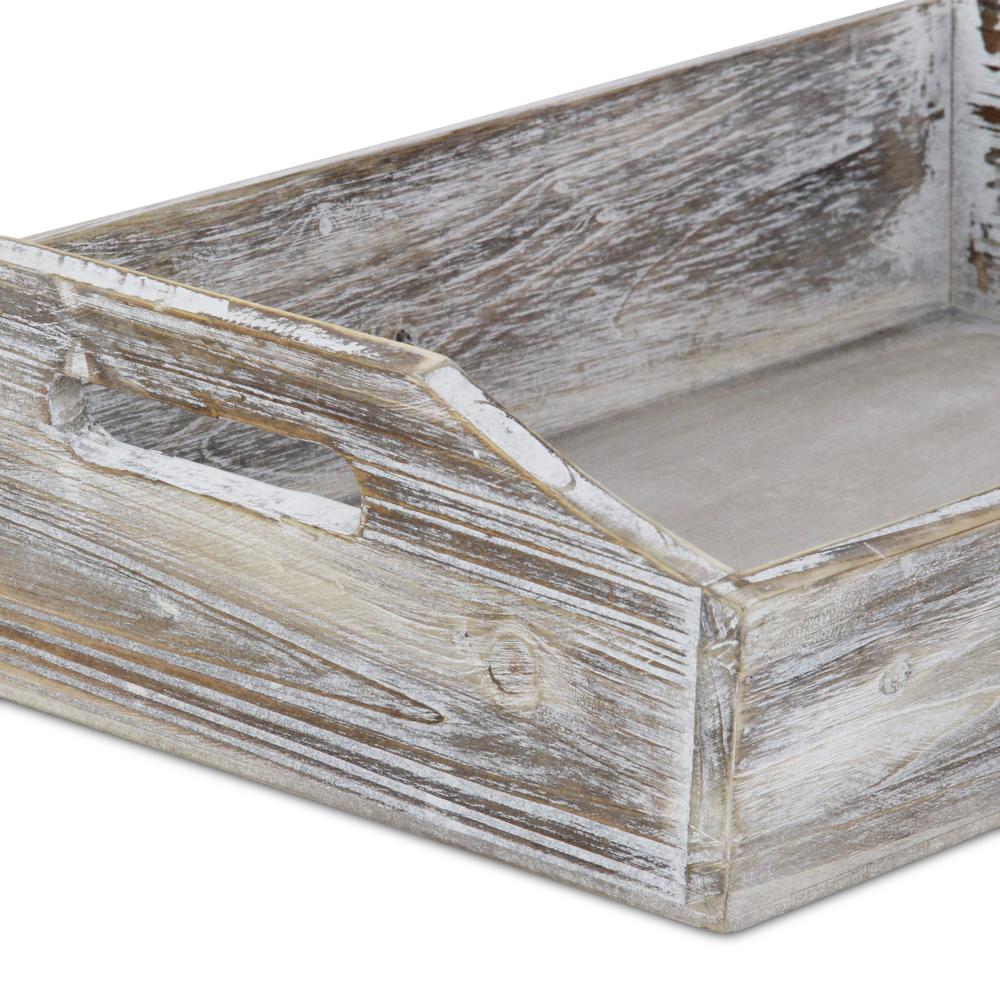 Deep Wooden Shabby White Tray with Side handles. Picture 7