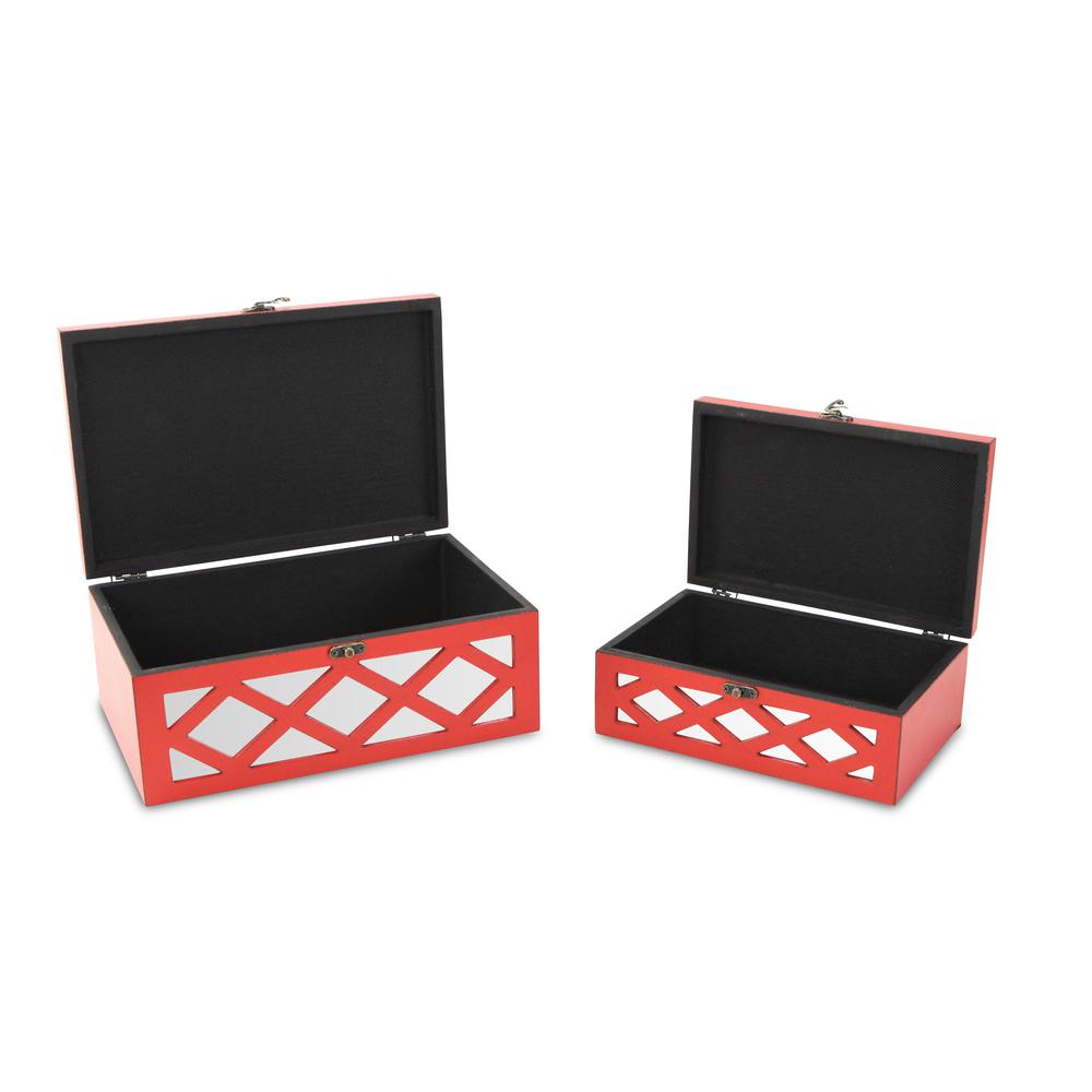 Set of 2 distressed Wooden Treasure Box with Mirror Under Wood Cutout. Picture 5