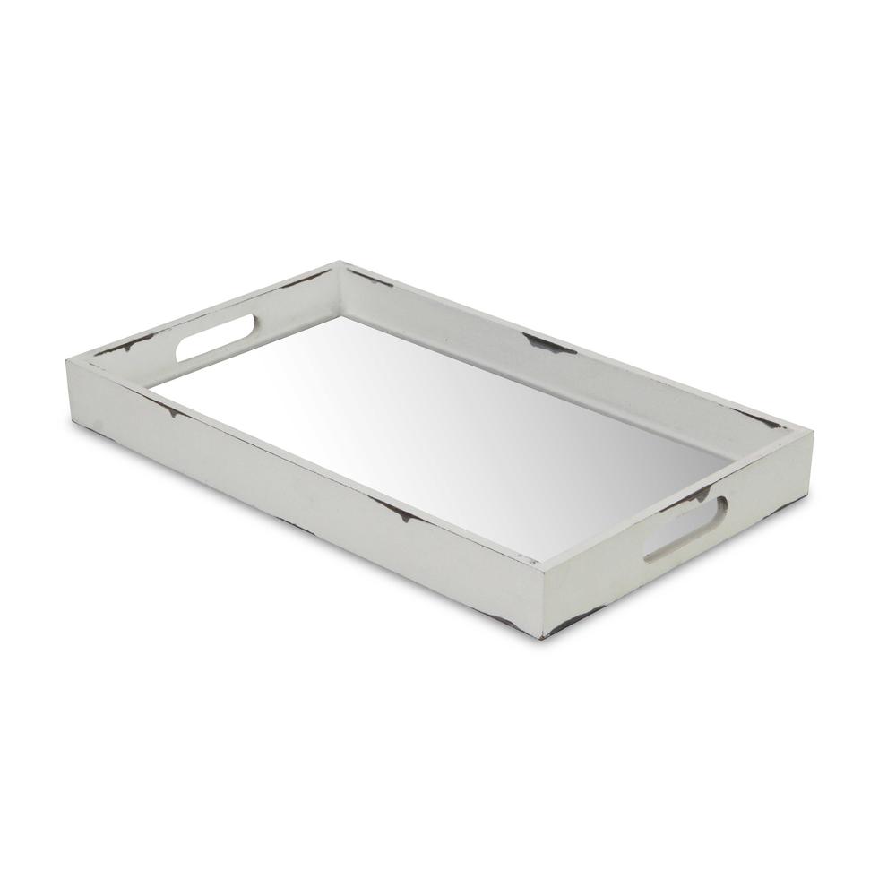 White distressed Wooden Tray with Bevelled Mirror. Picture 2