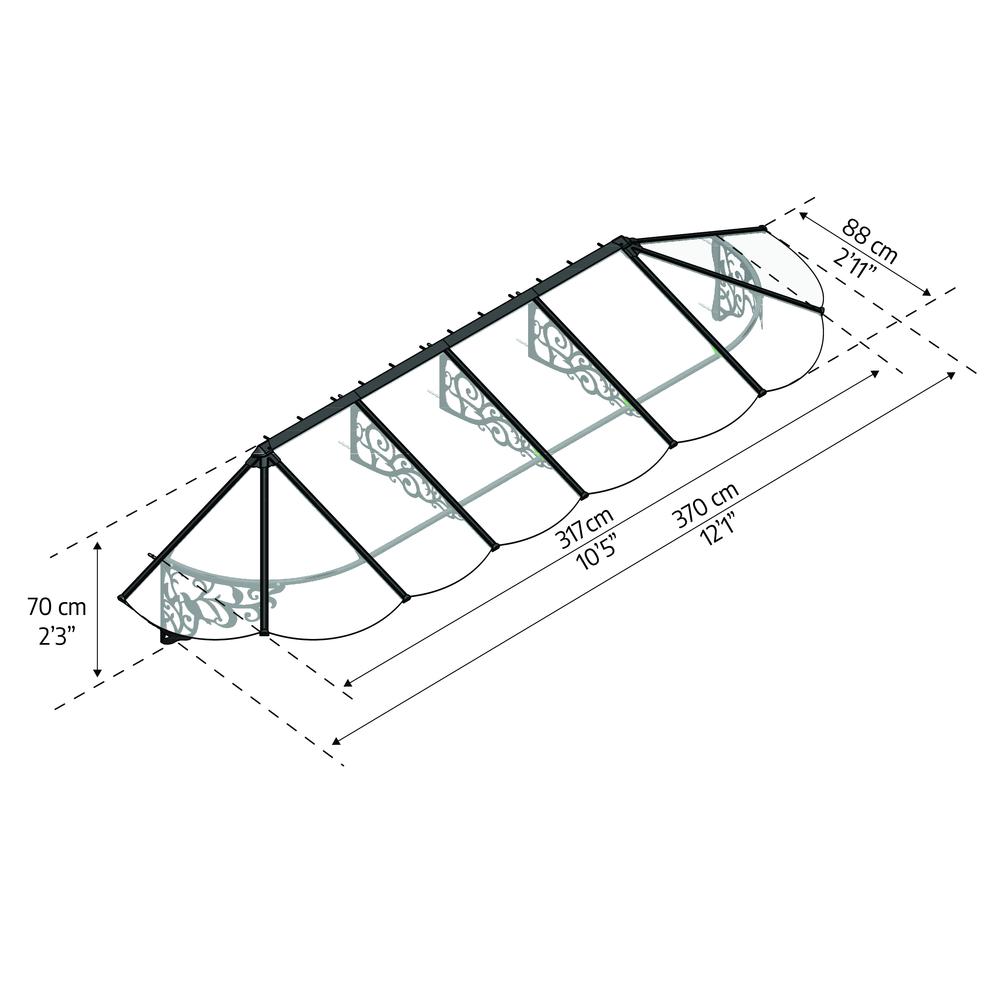 Lily 3666 12' x 3' Awning - Black/Clear. Picture 5