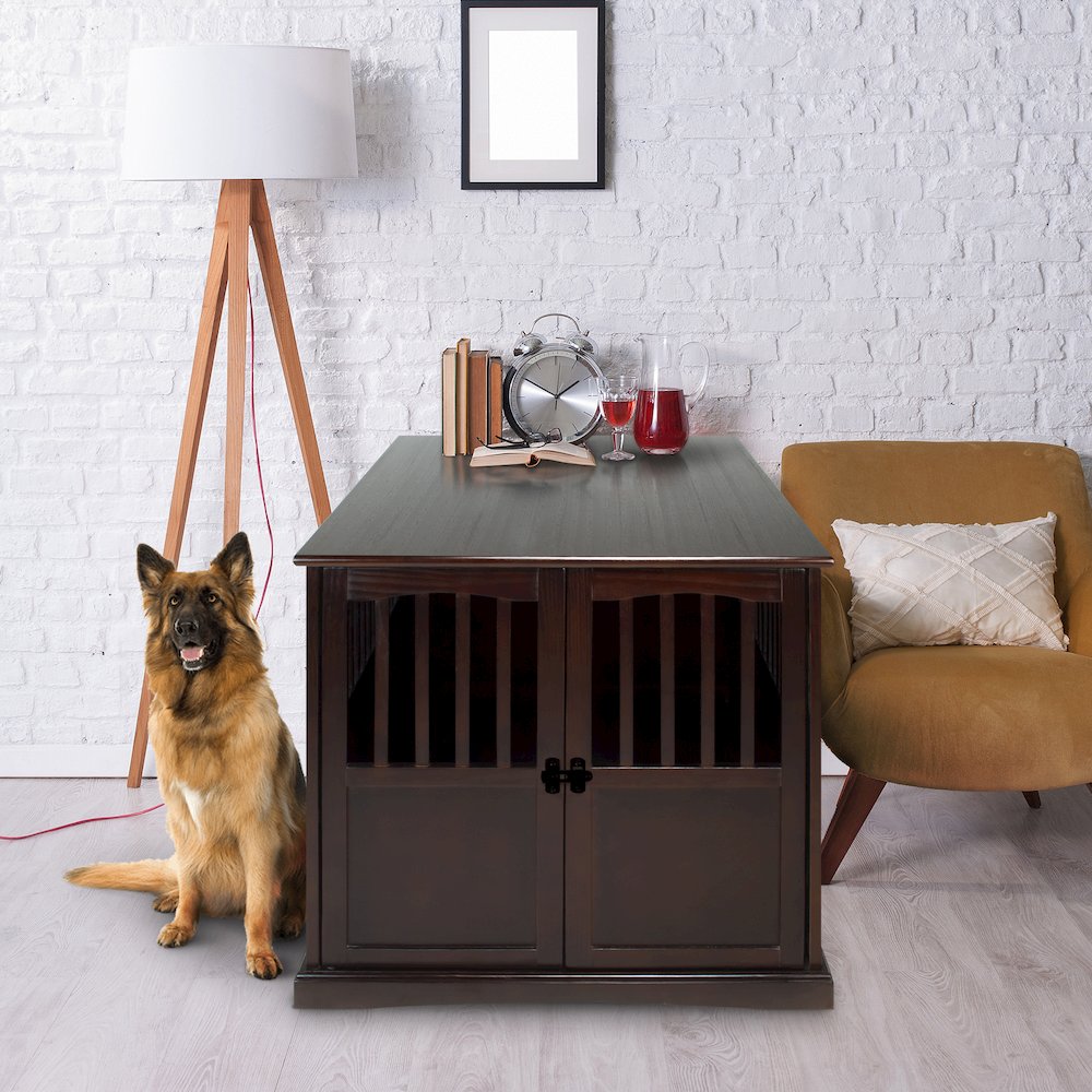 Wooden Extra Large Pet Crate Espresso End Table. Picture 10