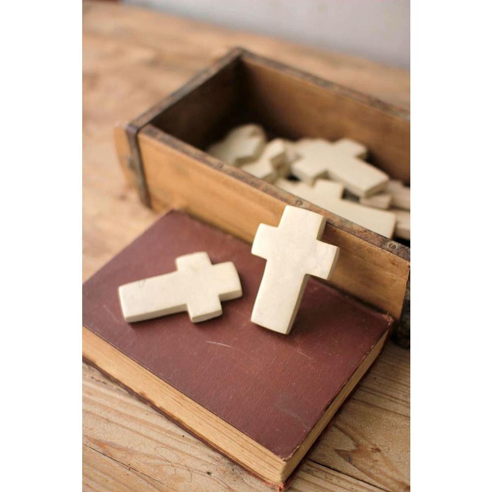 Set Of Six Hand Carved Stone Crosses - White. Picture 2