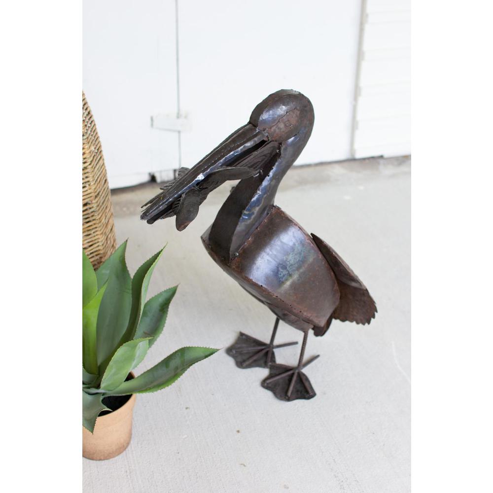 Rustic Recyled Metal Pelican With Fish. Picture 2
