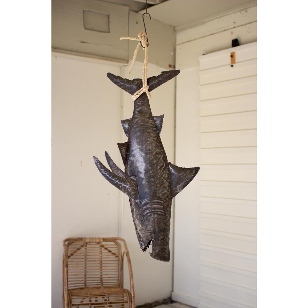Recycled Hand Hammered 3D Shark With Sisal Rope. Picture 2