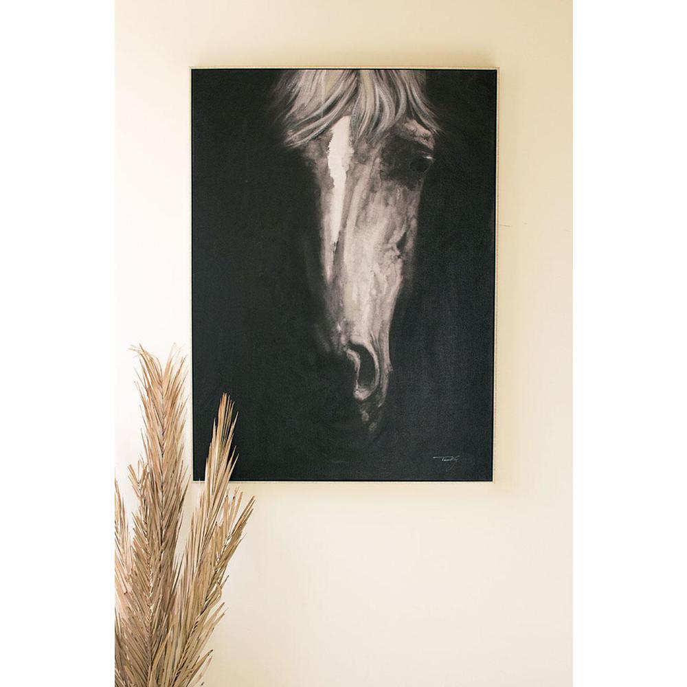 Oil Painting Black & White Front View Horse W Silver Frame. Picture 2