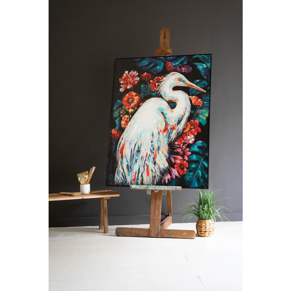 Framed Oil Painting - Heron With Flowers. Picture 2