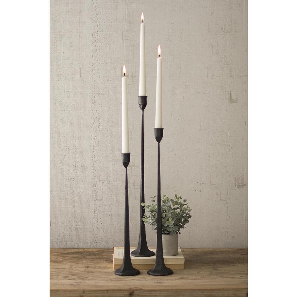 Set Of Three Tall Cast Iron Taper Candle Holders. Picture 2