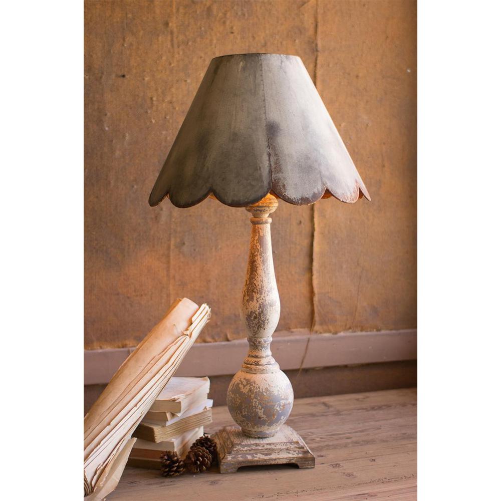Table Lamp - Metal Base With Rustic Scalloped Metal Shade. Picture 2