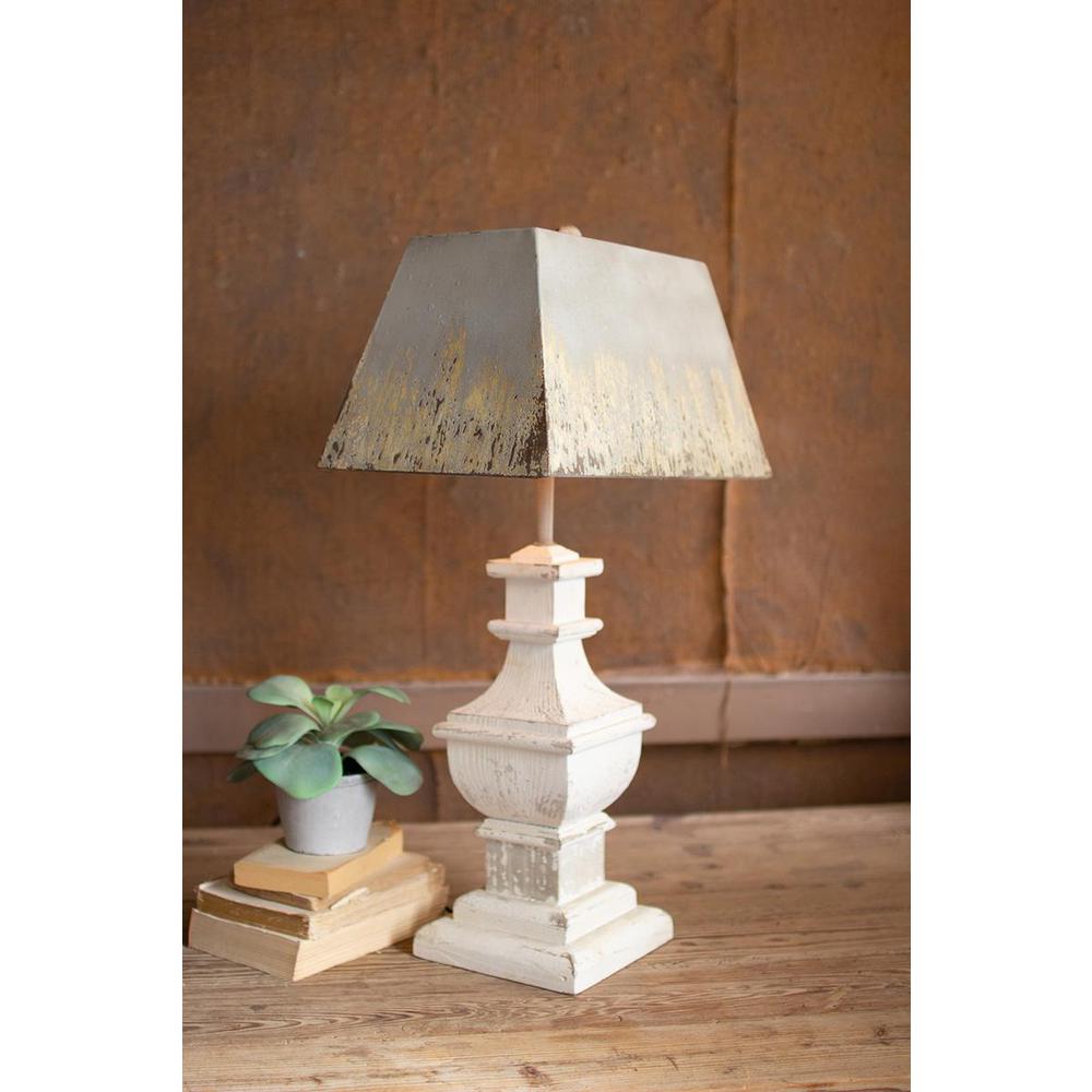 Table Lamp With Painted Wooden Base & Rectangle Metal Shade. Picture 2