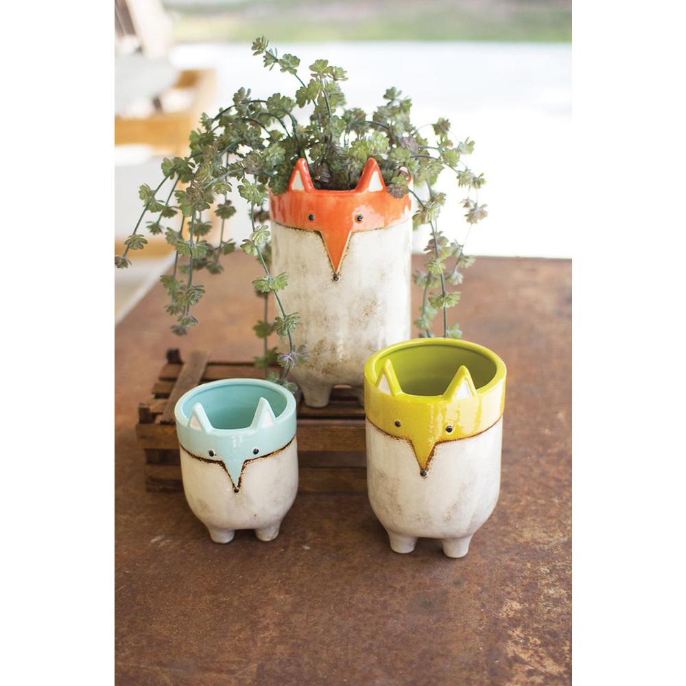 Set Of Three Ceramic Fox Planters. Picture 2